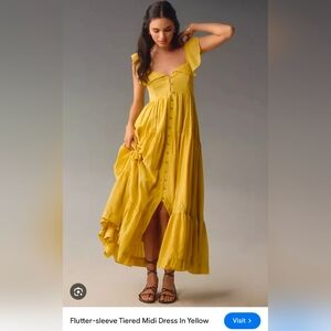 ISO Pilcro Anthropologie Flutter Sleeve Tiered Midi Dress In Yellow